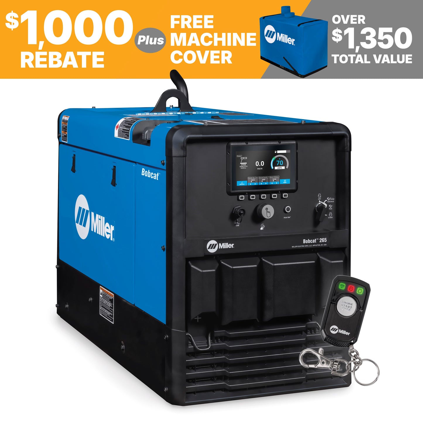 Miller Bobcat™ 265 (Kohler) with Remote Start/Stop – Heavy-Duty Engine-Driven Welder